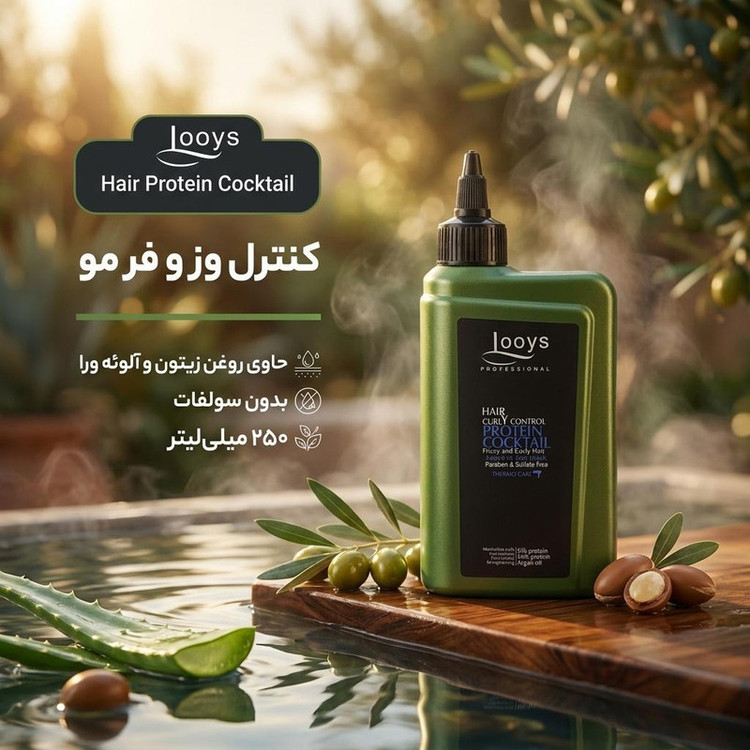 کوکتل مو مرطوب کننده لویز مدل زیتون و آلوئه ورا مناسب برای موهای وزدار و فر و مجعد حجم 250 میلی لیتر